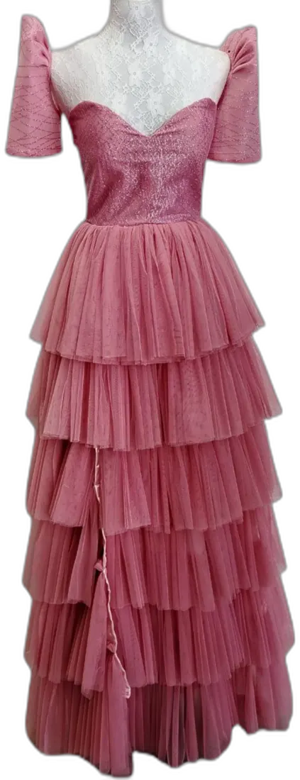 Rose tiered tulle gown
