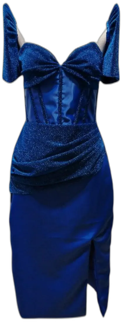 Royal blue velvet cocktail dress with knotted bodice