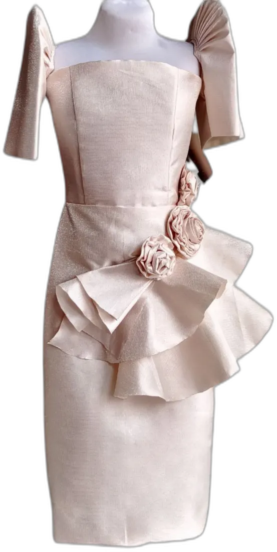 Blush peplum dress with rosette detail