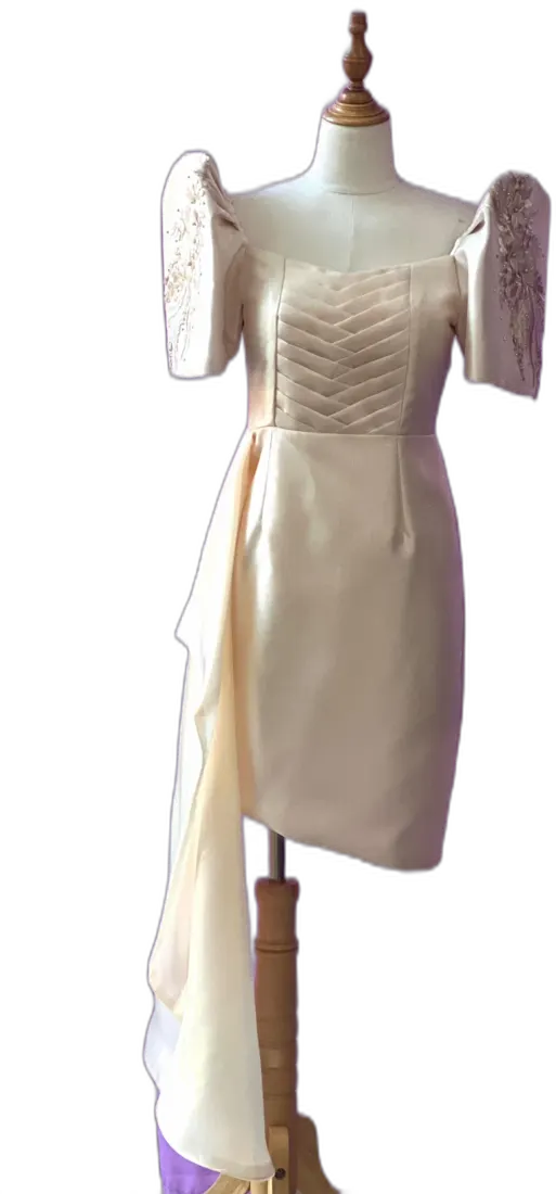 Cream cocktail dress with draped sash