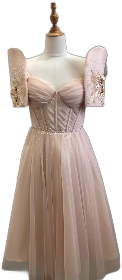Blush tulle dress with beaded bodice