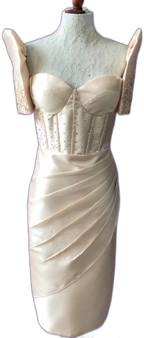 Ivory corset dress with draped skirt