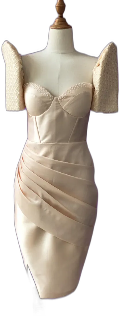 Cream draped cocktail dress