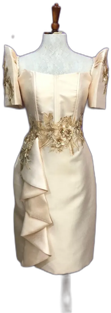 Ivory dress with ruffled cascade