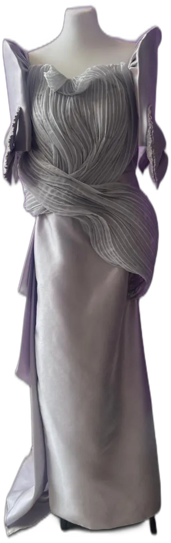 Silver draped evening gown