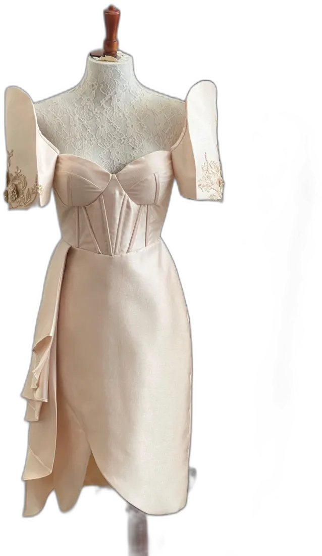 Cream cocktail dress with beaded bodice