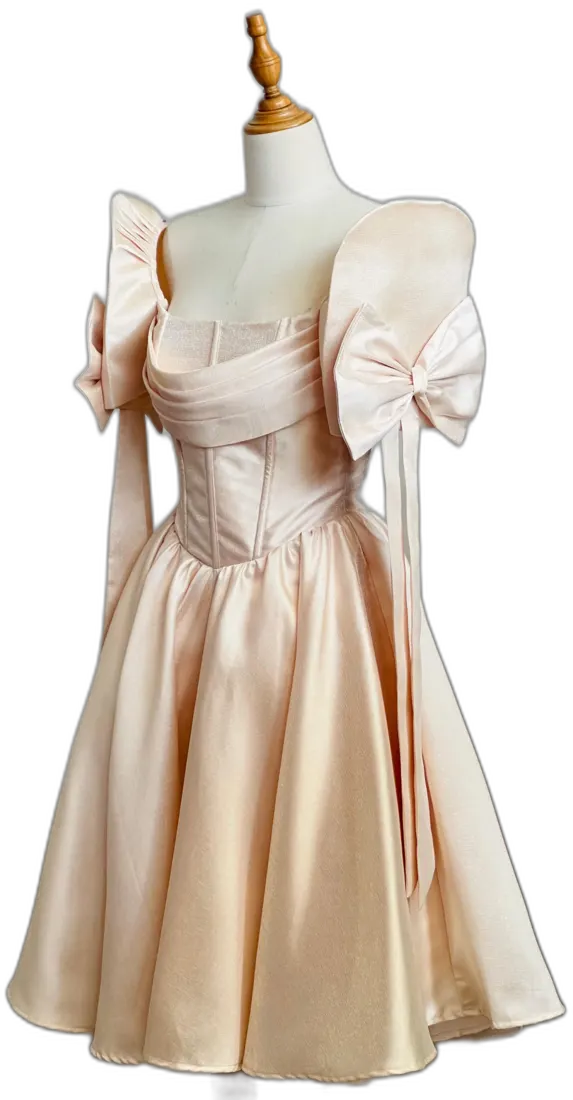 Cream satin ball gown with bow detail