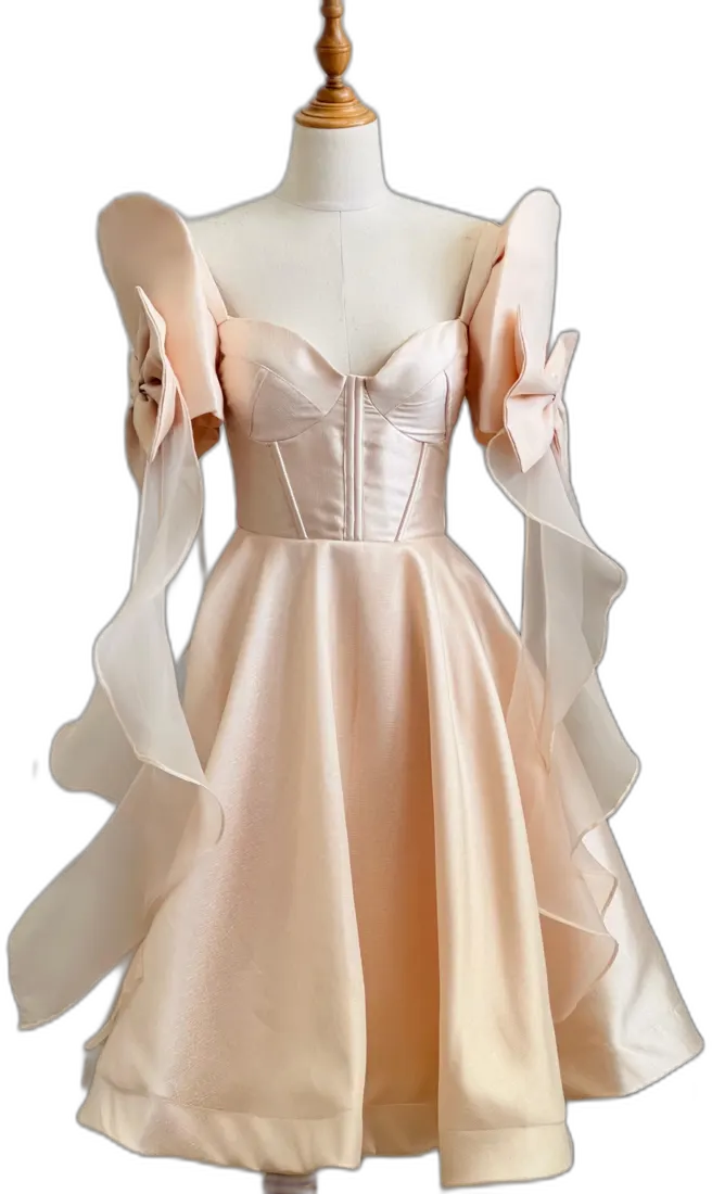 Peach gown with cascading ruffles