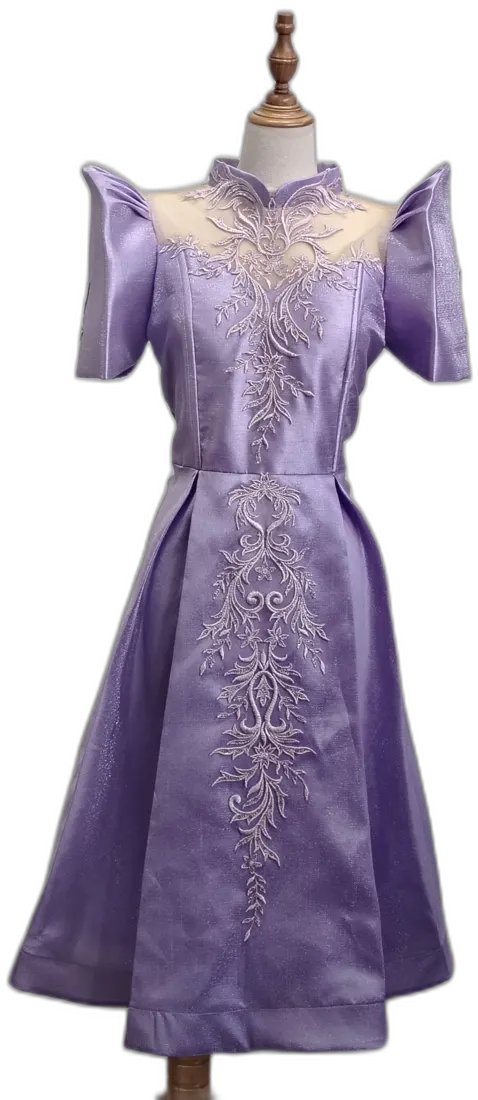 Lilac Filipiniana with embroidered panel