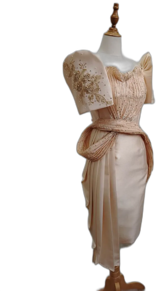Blush dress with embroidered sleeves and sash